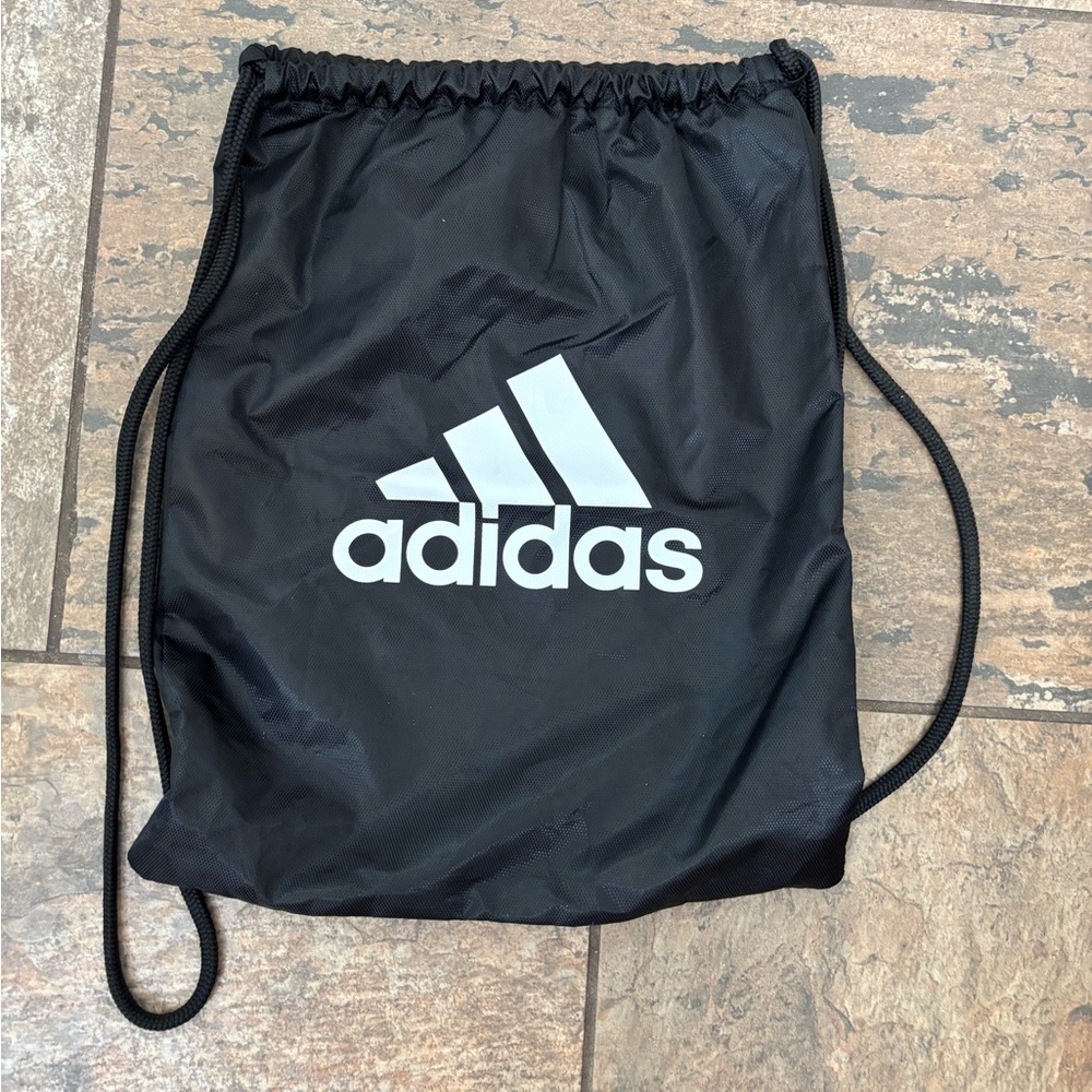 Adidas Black and White Drawstring Backpack